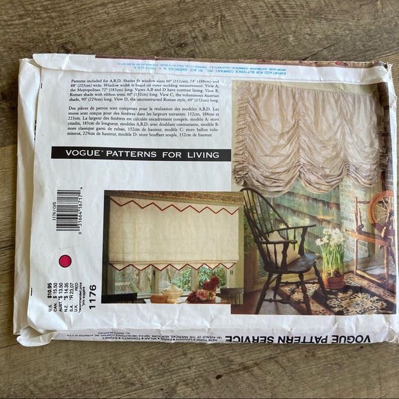 Vogue Pattern for Living Vintage Sewing Roman Shade 1993 4 Styles and Sizes - Picture 4 of 6